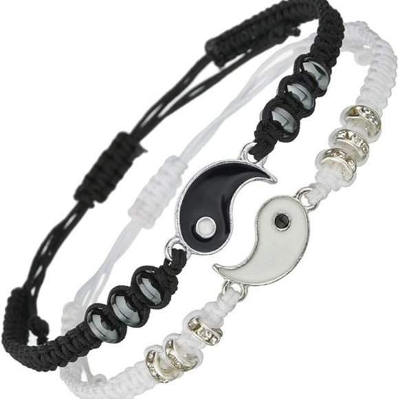 Best Friend Bracelets for 2 Matching Yin Yang Adjustable Cord Bracelet - Picture 3 of 5